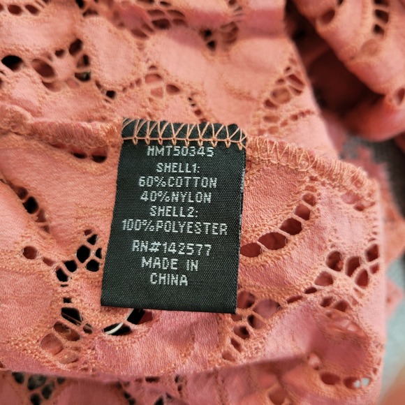 Haute Monde Womens Lacey Top LARGE Fairy Coquette Boho Sheer Peplum Summer Coral - Picture 7 of 8